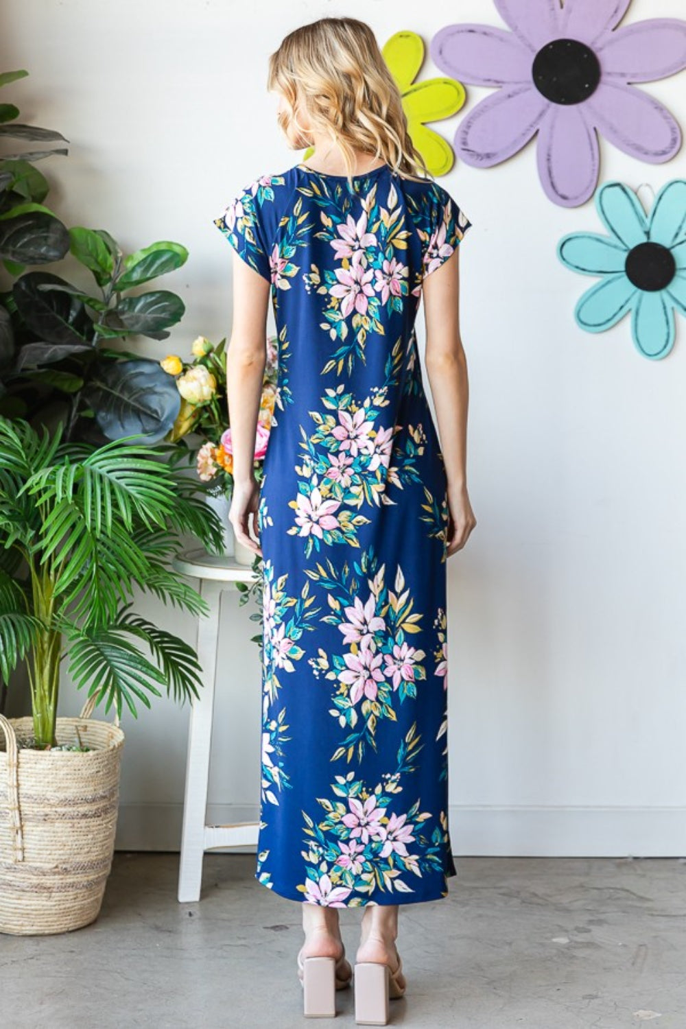Heimish Full Size Floral Short Sleeve Slit Dress *