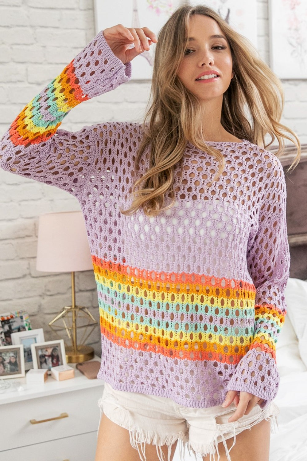 BiBi Rainbow Stripe Hollow Out Cover Up - Brand BiBi *