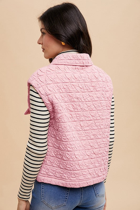 Annie Wear Texture Quilted Snap Down Vest Coat *
