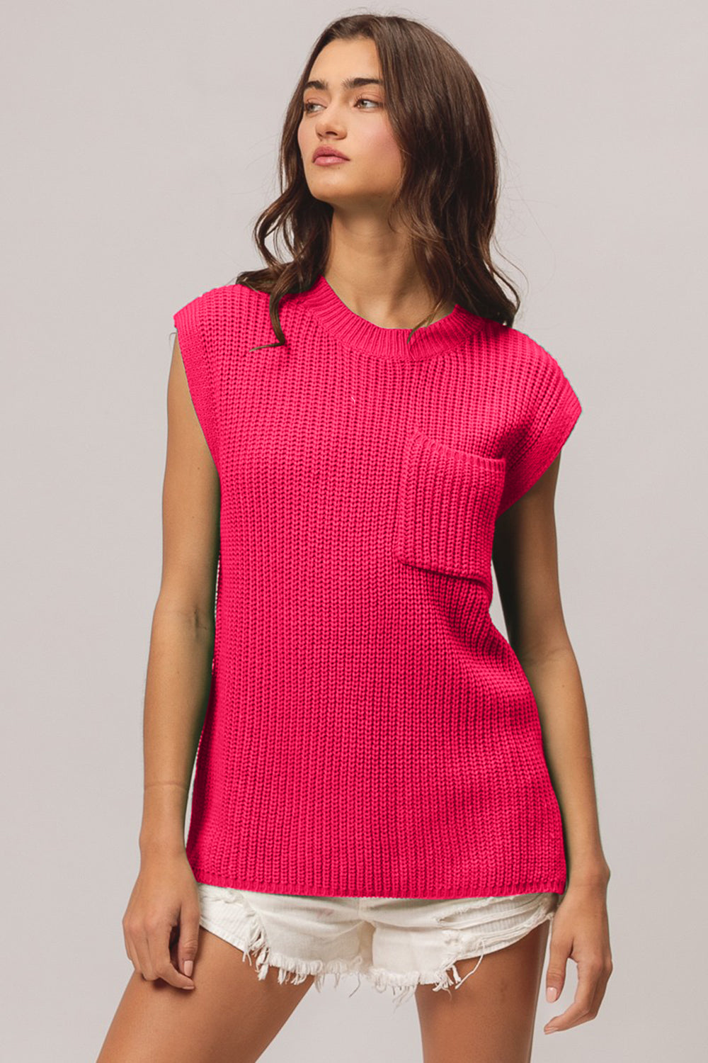 BiBi Patch Pocket Cap Sleeve Sweater Top - Brand BiBi *
