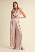 MABLE 3D Floral Applique Deep Cowl Neck Jumpsuit *