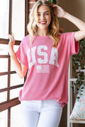 Heimish Full Size USA Graphic Short Sleeve Ribbed Top *
