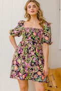 ODDI Full Size Floral Tie-Back Mini Dress *