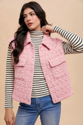 Annie Wear Texture Quilted Snap Down Vest Coat *