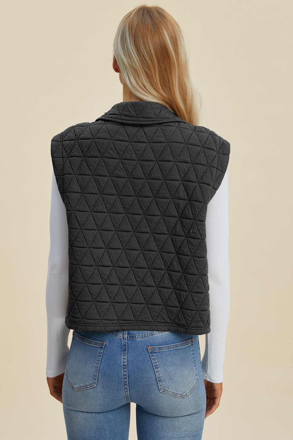 Double Take Full Size Pocketed Texture Snap Down Vest Coat *