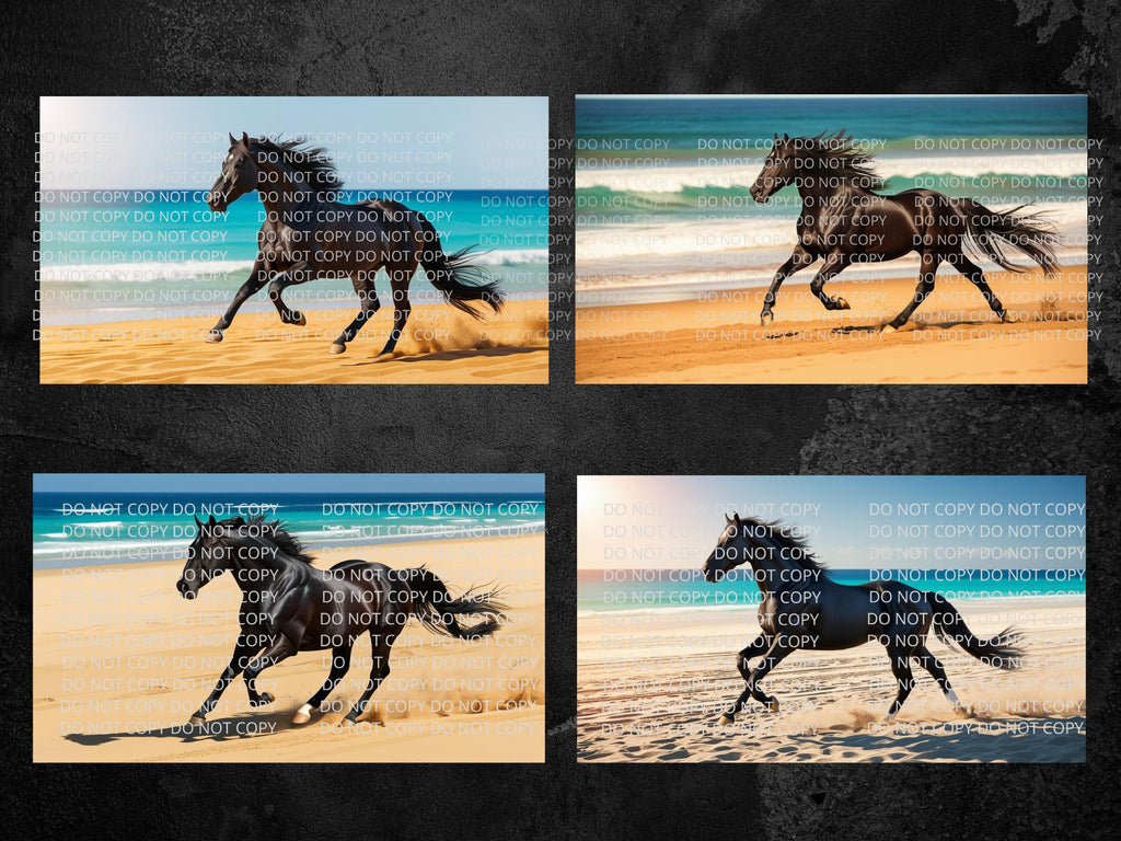 Black Horse on Beach Digital Art in PDF SVG PNG File Formats