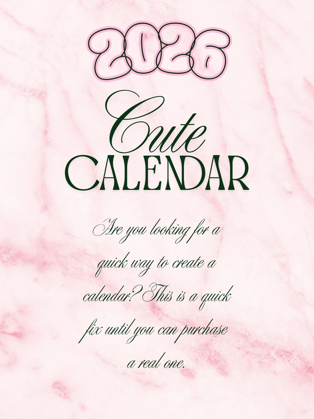 2026 Cute Digital Calendar in file formats SVG JPG PNG PDF