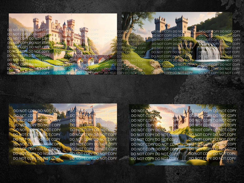 Castle with Stream Digital Art in PDF SVG PNG File Formats