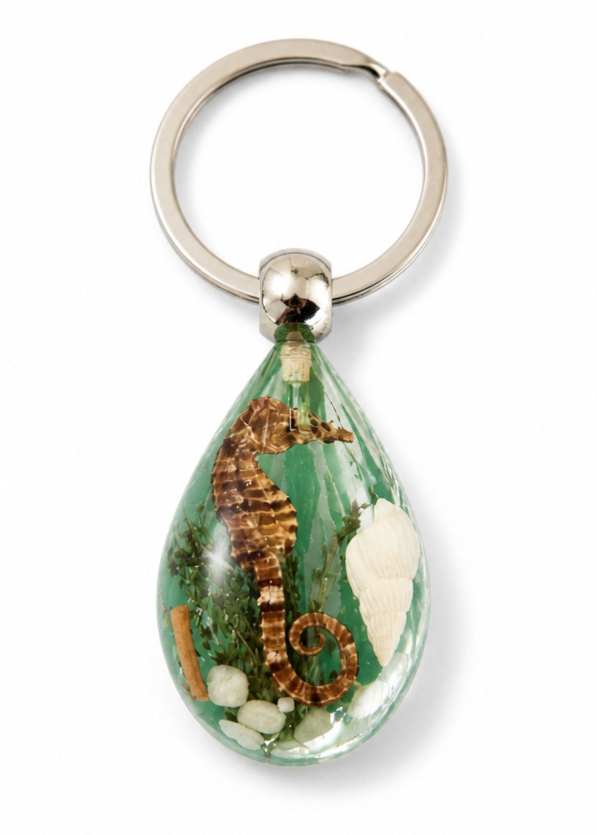 Handmade Faux Seahorse Keychain – Green Background
