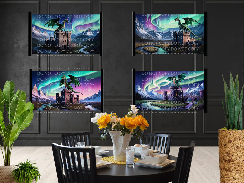 Mystical Dragon with Castle Digital Art in PDF SVG PNG File Formats