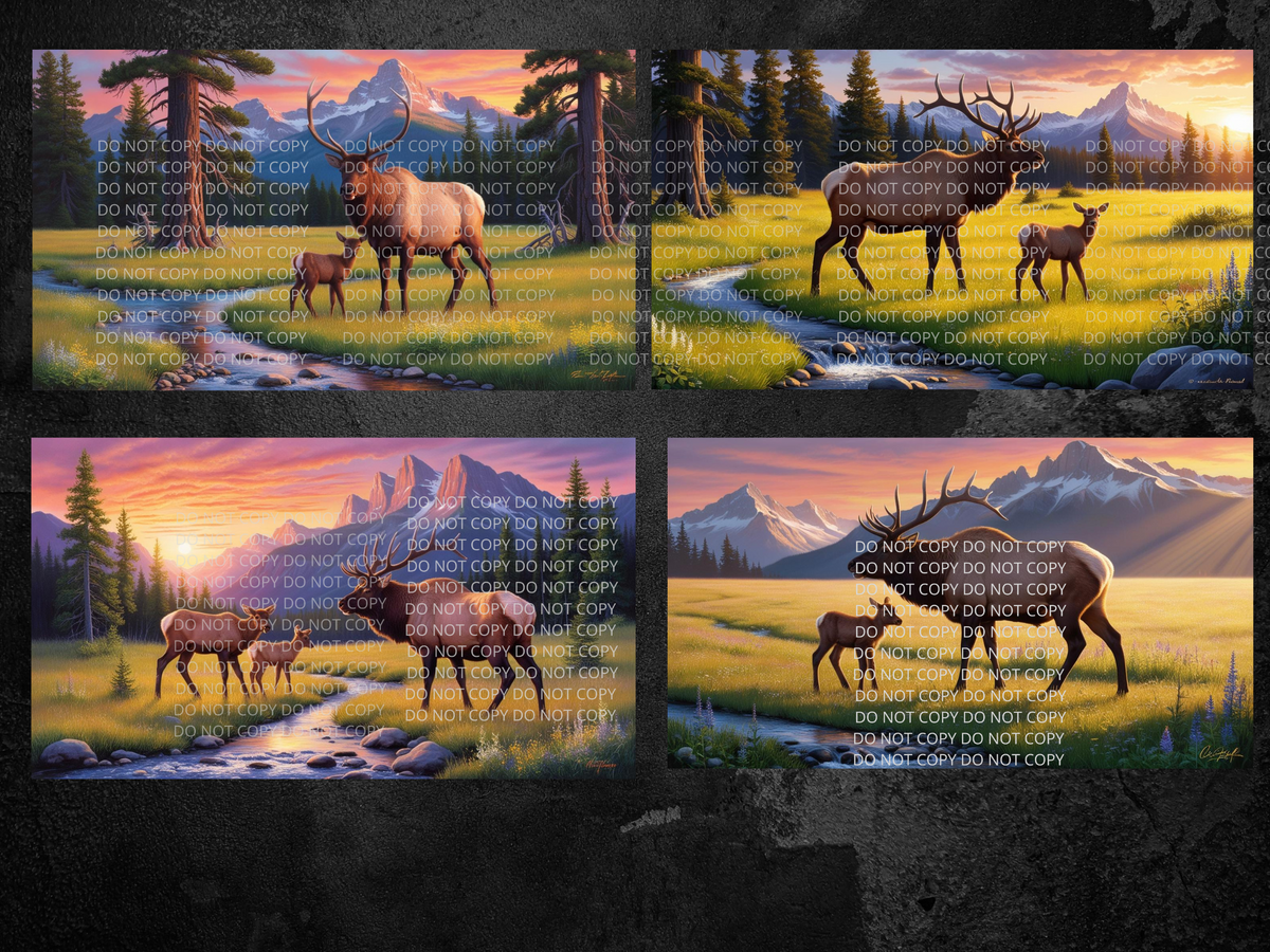 Moose with Baby Calf Digital Art in PDF SVG PNG File Formats