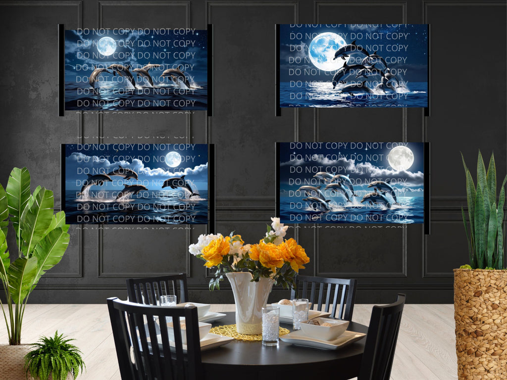 Dolphins at Night Digital Art in PDF SVG PNG File Formats