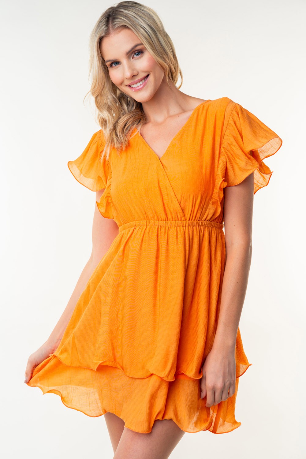 White Birch Full Size Short Sleeve Woven Layered Dress *