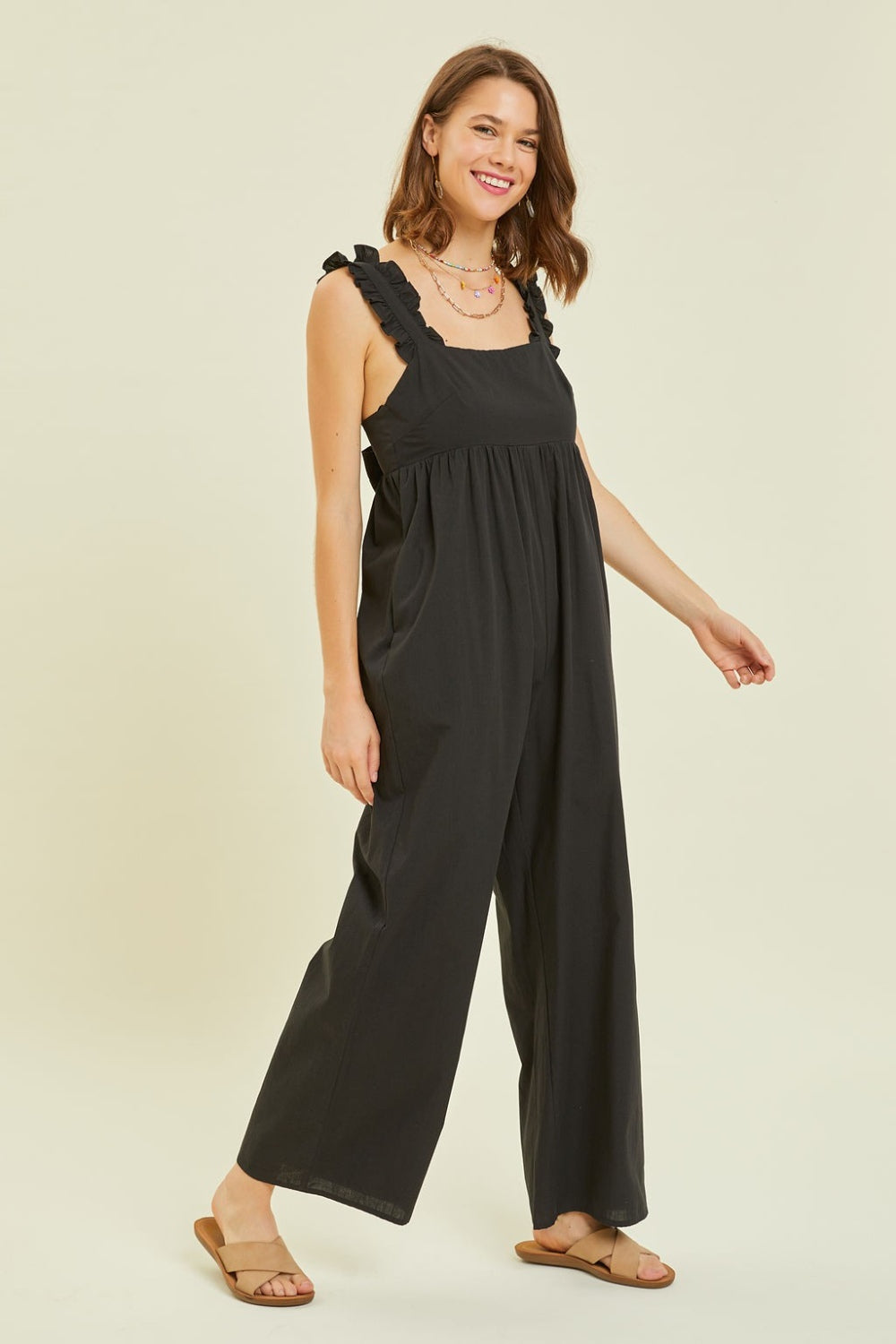 HEYSON Full Size Ruffled Strap Back Tie Wide Leg Jumpsuit *