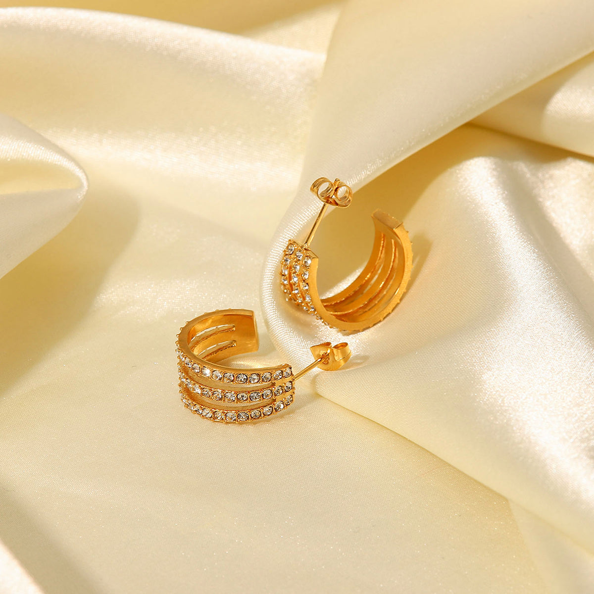 Jack & Din Stainless Steel Inlaid Zircon C-Hoop Earrings *