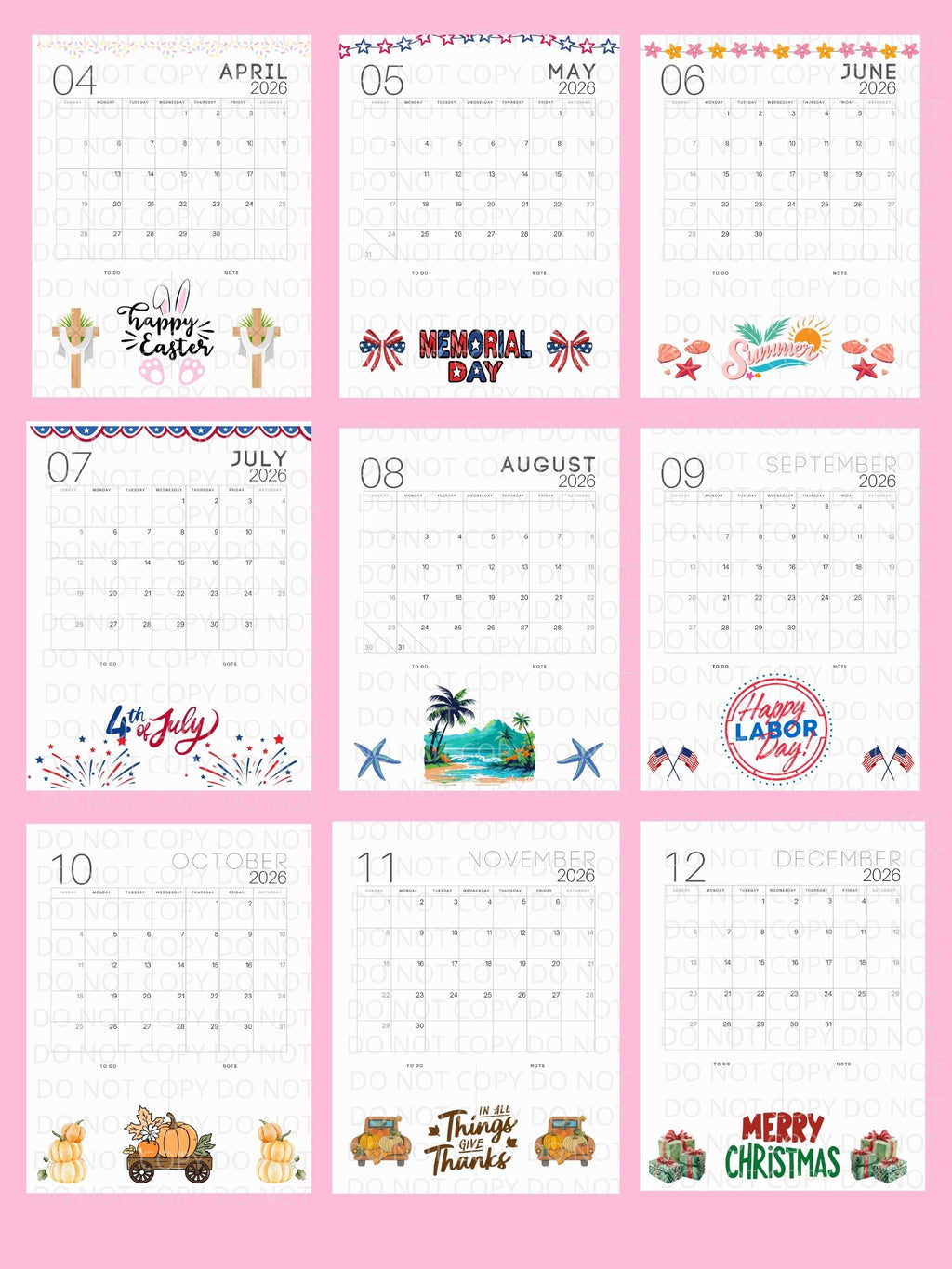 2026 Cute Digital Calendar in file formats SVG JPG PNG PDF