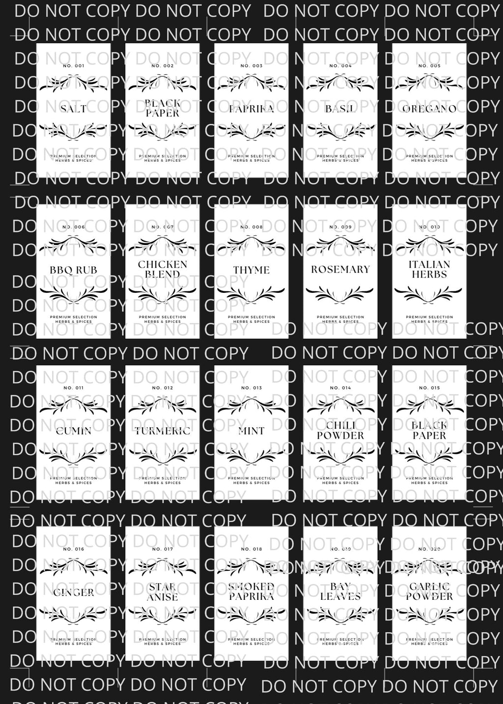 Spice Labels Black with Leaf Design Digital Art in PDF SVG PNG JPG File Formats