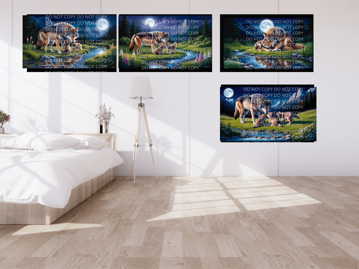 Mother Wolf and Cubs Digital Art in SVG PNG File Formats