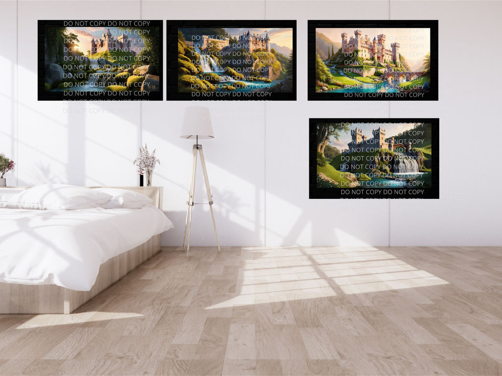 Castle with Stream Digital Art in PDF SVG PNG File Formats