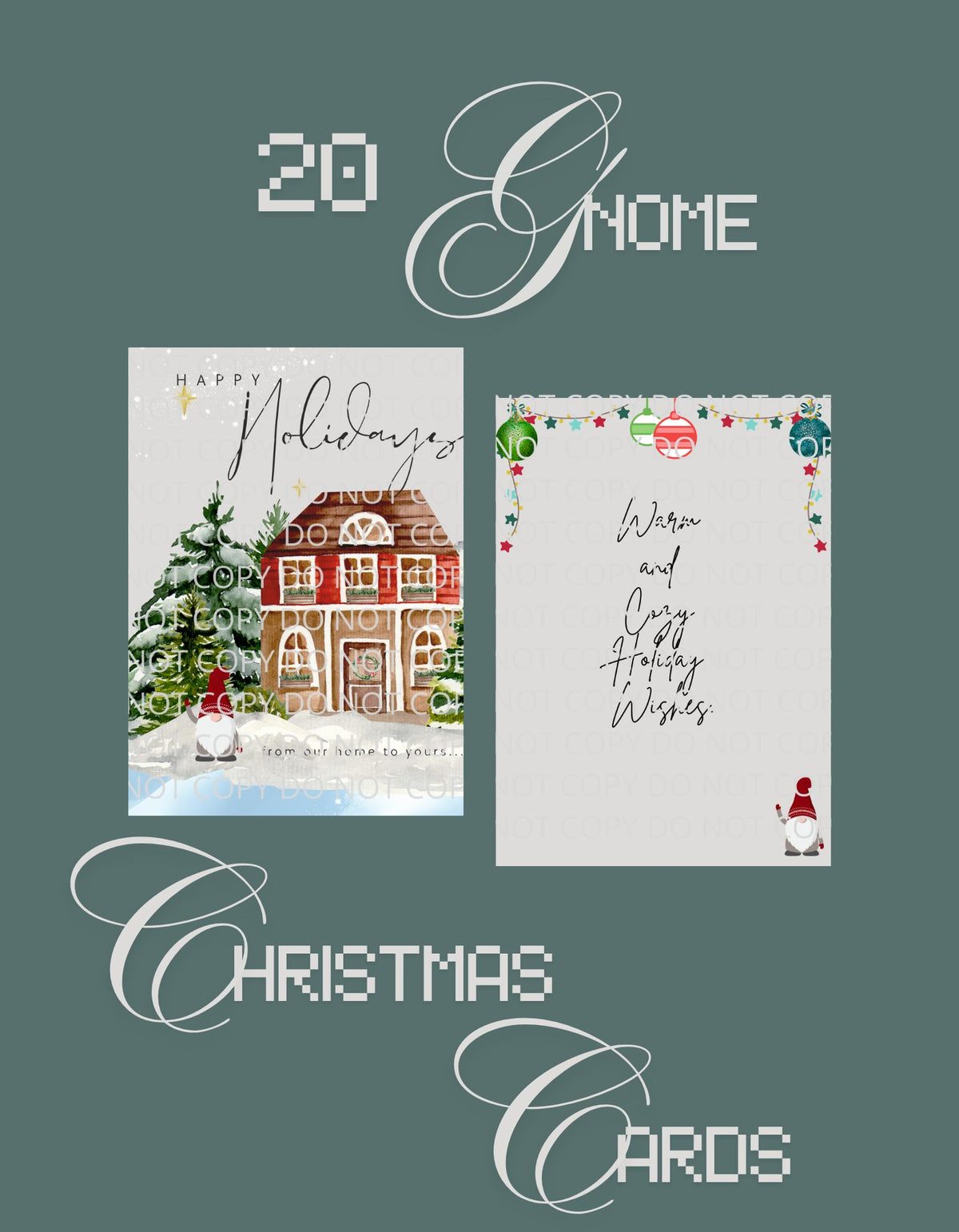 DIY 20 Gnome Christmas Cards in PNG & PDF File Format