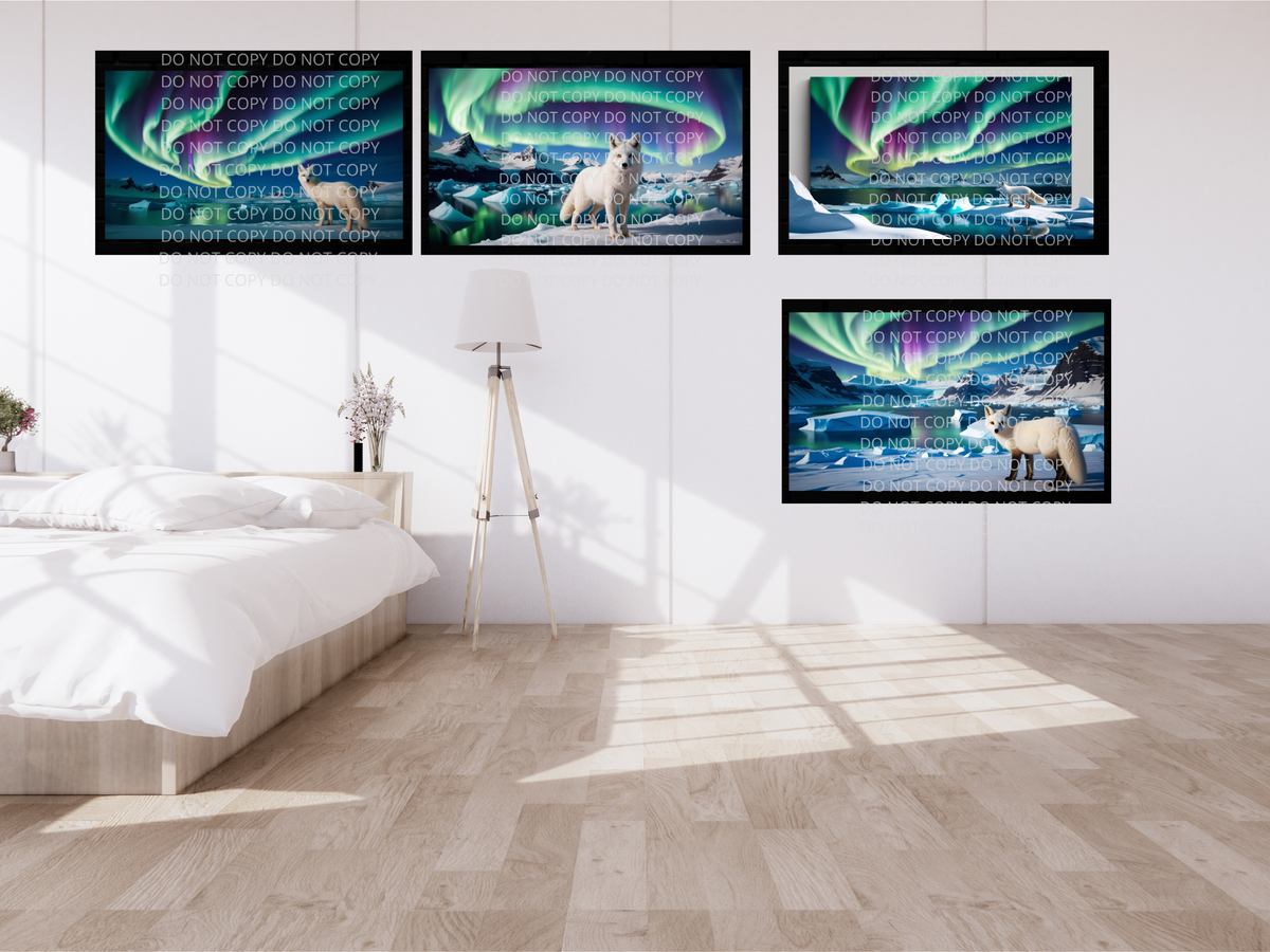 White Fox Northern Lights Digital Art in PDF SVG PNG File Formats