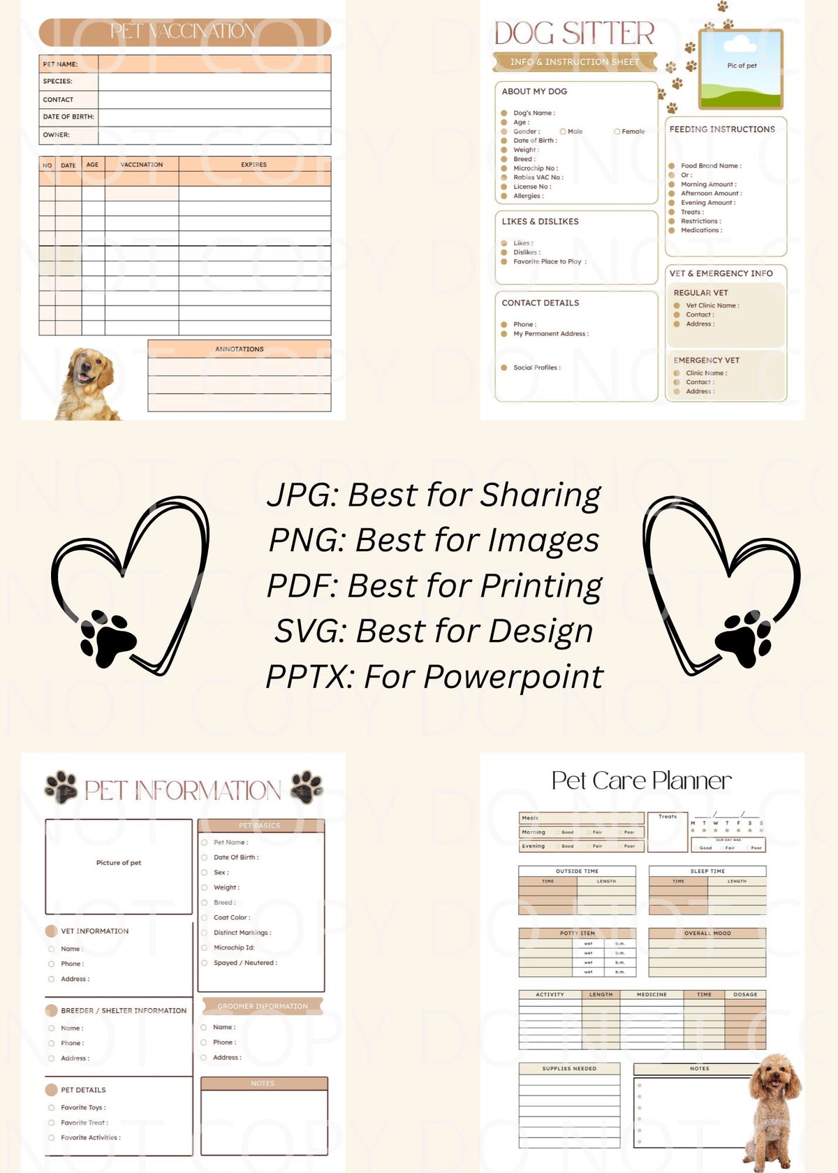 Elegant Style Pet Planners ~ PNG JPG PDF SVG PPTX File Types