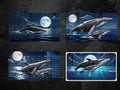 Whale with Calf at Night Digital Art in PDF SVG PNG File Formats