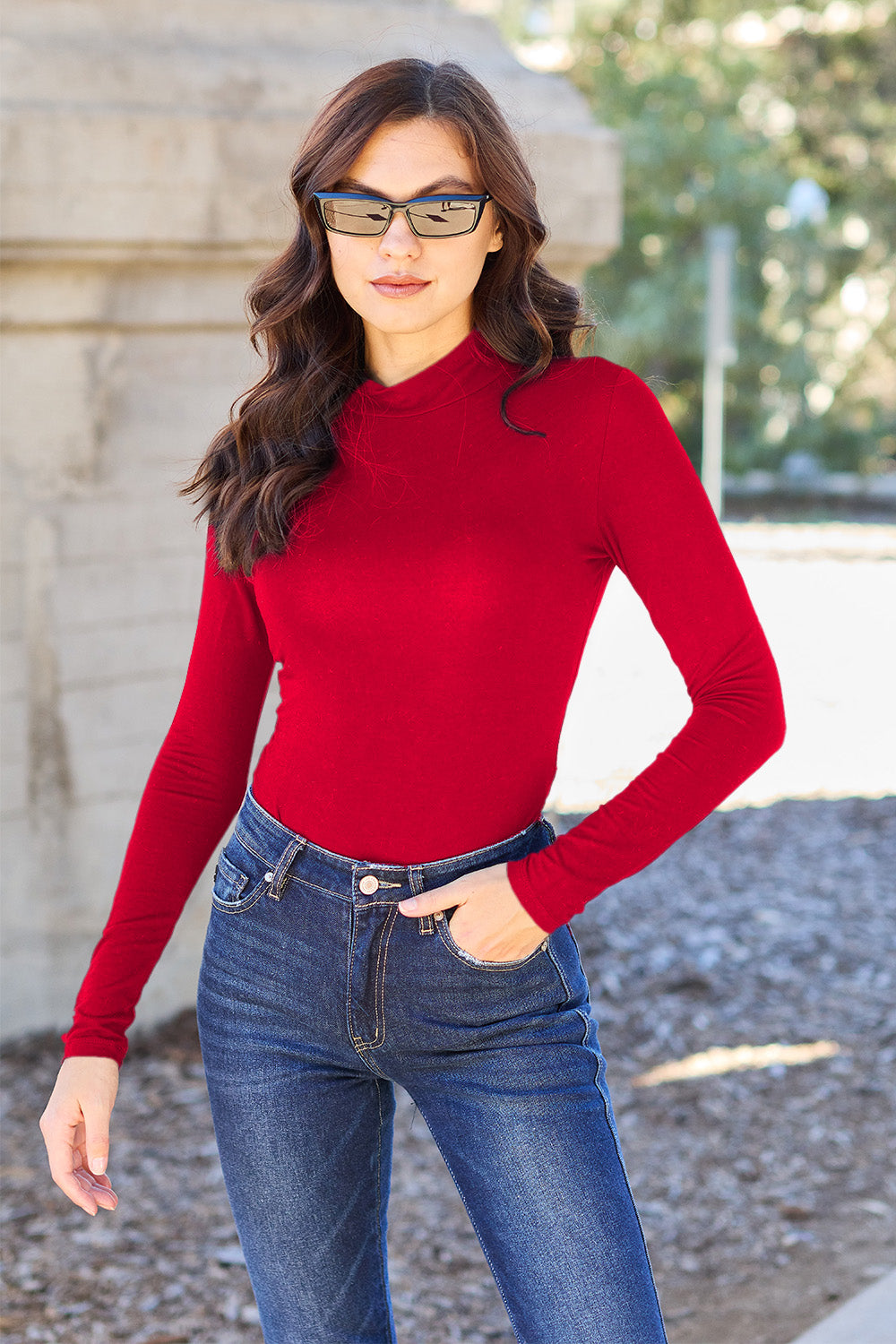 Basic Bae Full Size Mock Neck Long Sleeve Bodysuit *
