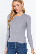 ACTIVE BASIC Full Size Ribbed Round Neck Long Sleeve Knit Top *