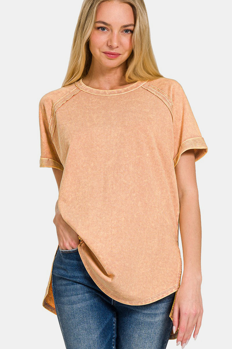 Zenana Heathered Round Neck Short Sleeve Top *