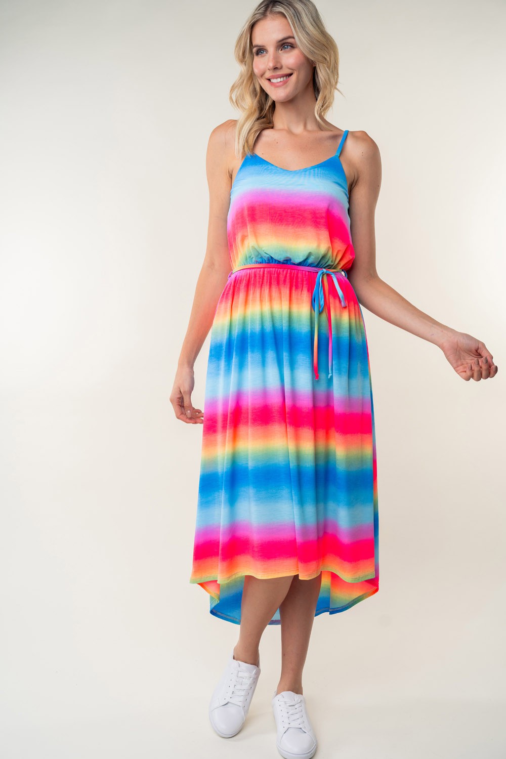 White Birch Full Size Ombre Striped Midi Cami Dress *