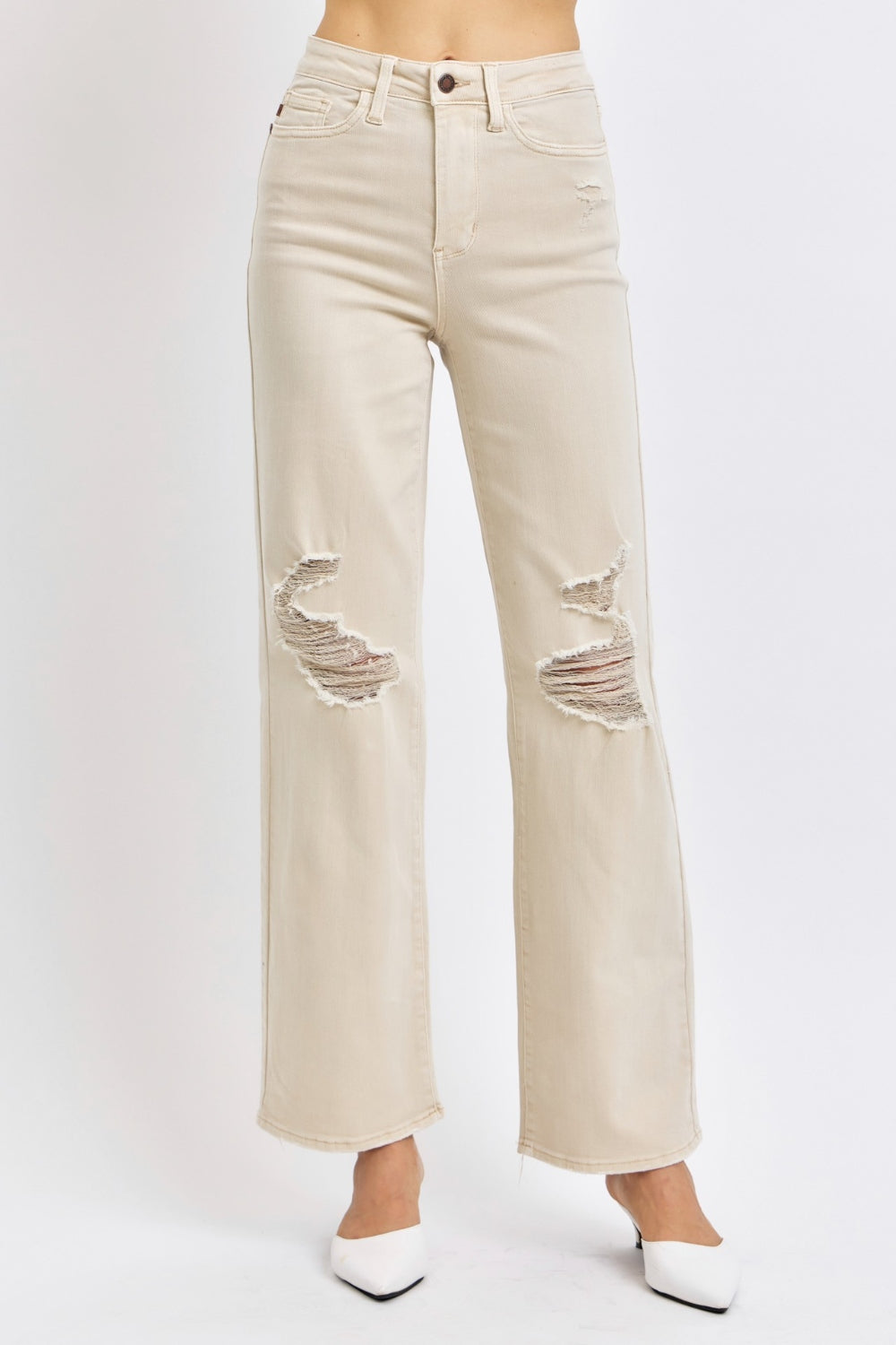 Judy Blue Full Size High Waist Distressed Wide Leg Jeans *