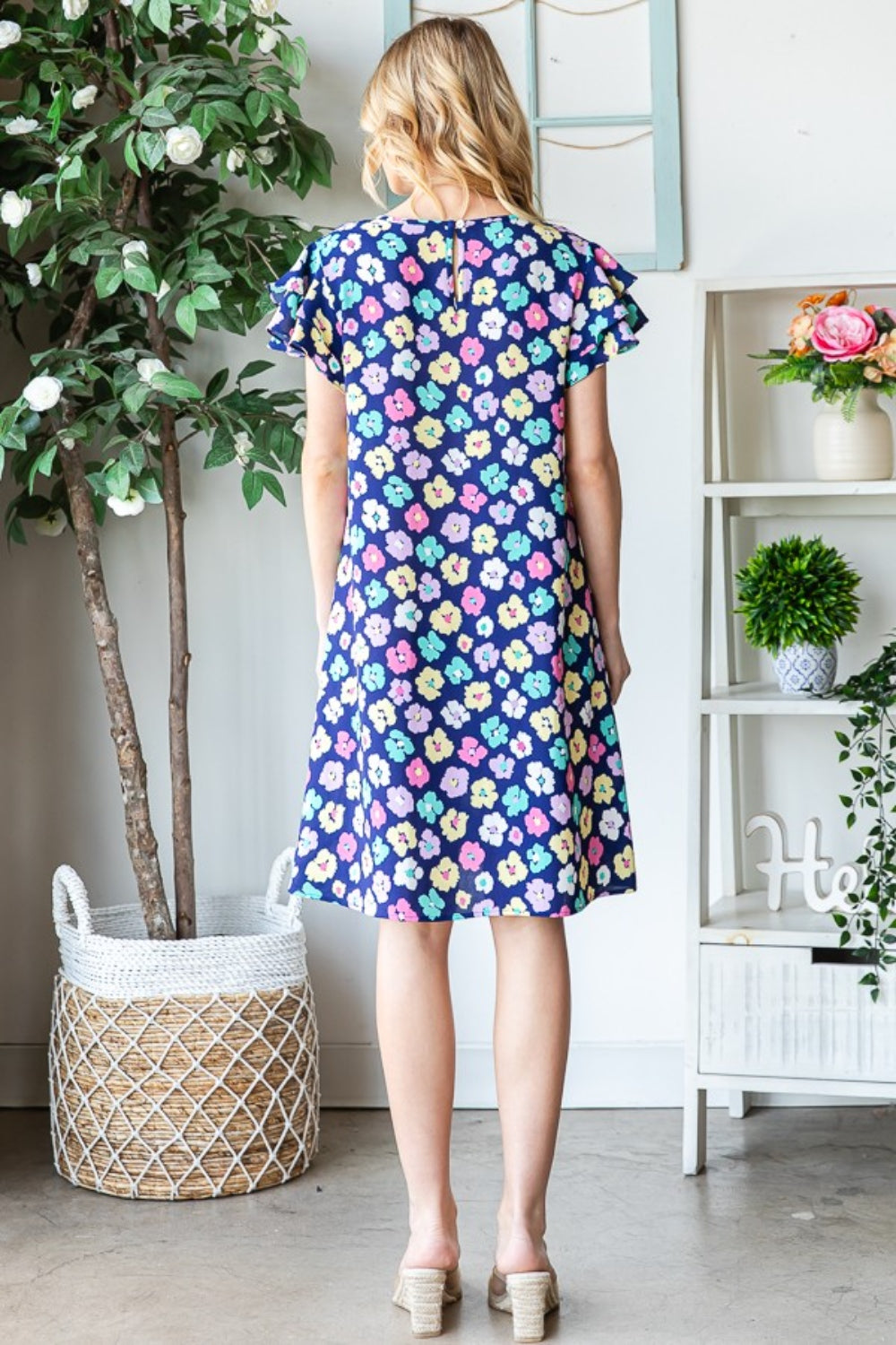Heimish Full Size Floral Ruffled Short Sleeve Dress with Pockets *