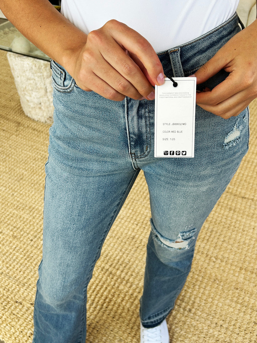 Judy Blue Full Size Mid Rise Destroyed Hem Distressed Jeans *