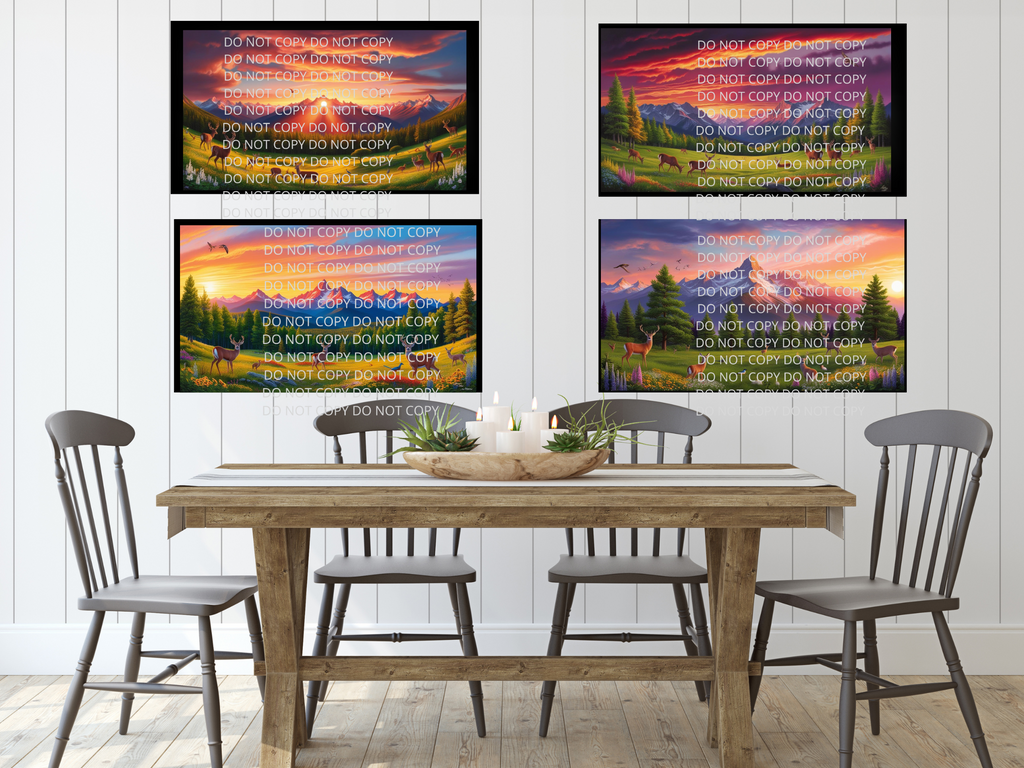 Mountain Sunset With Wildlife Digital Art in SVG PNG File Formats