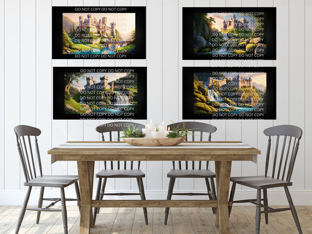 Castle with Stream Digital Art in PDF SVG PNG File Formats