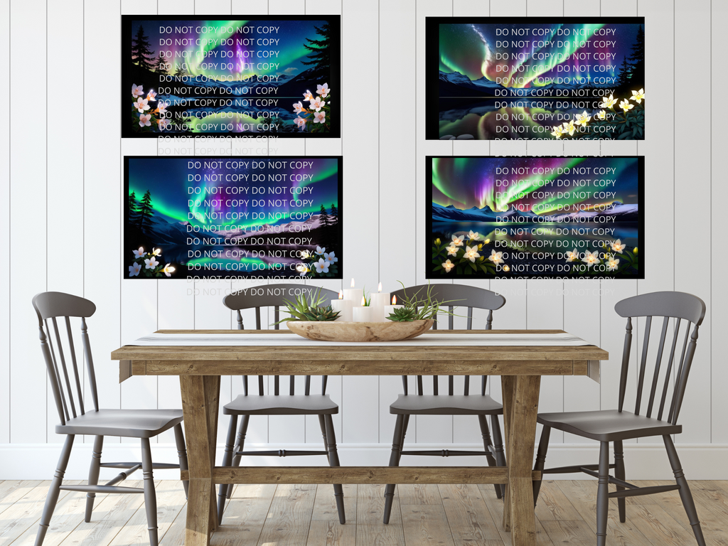 Northern Lights with Bright Flowers With Scenery Digital Art in PDF SVG PNG File Formats