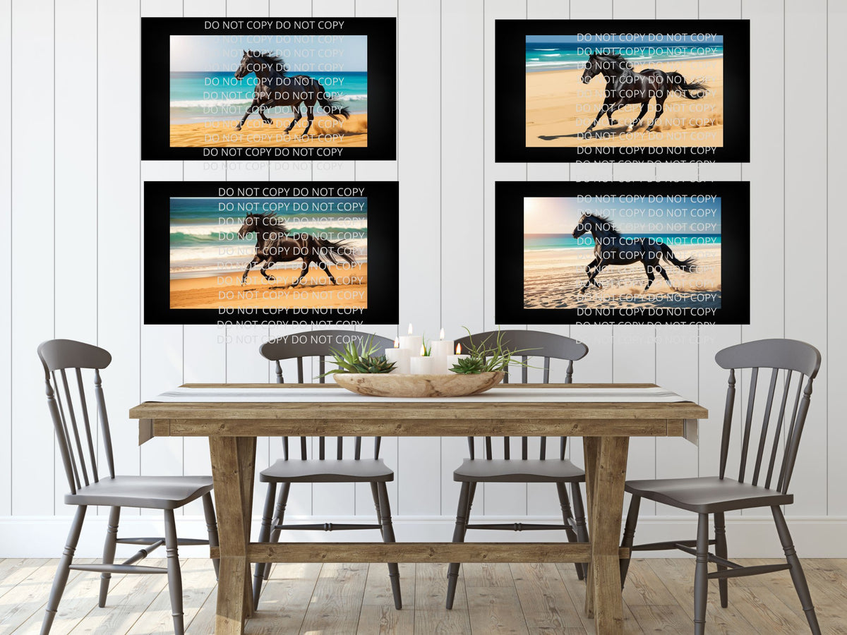 Black Horse on Beach Digital Art in PDF SVG PNG File Formats