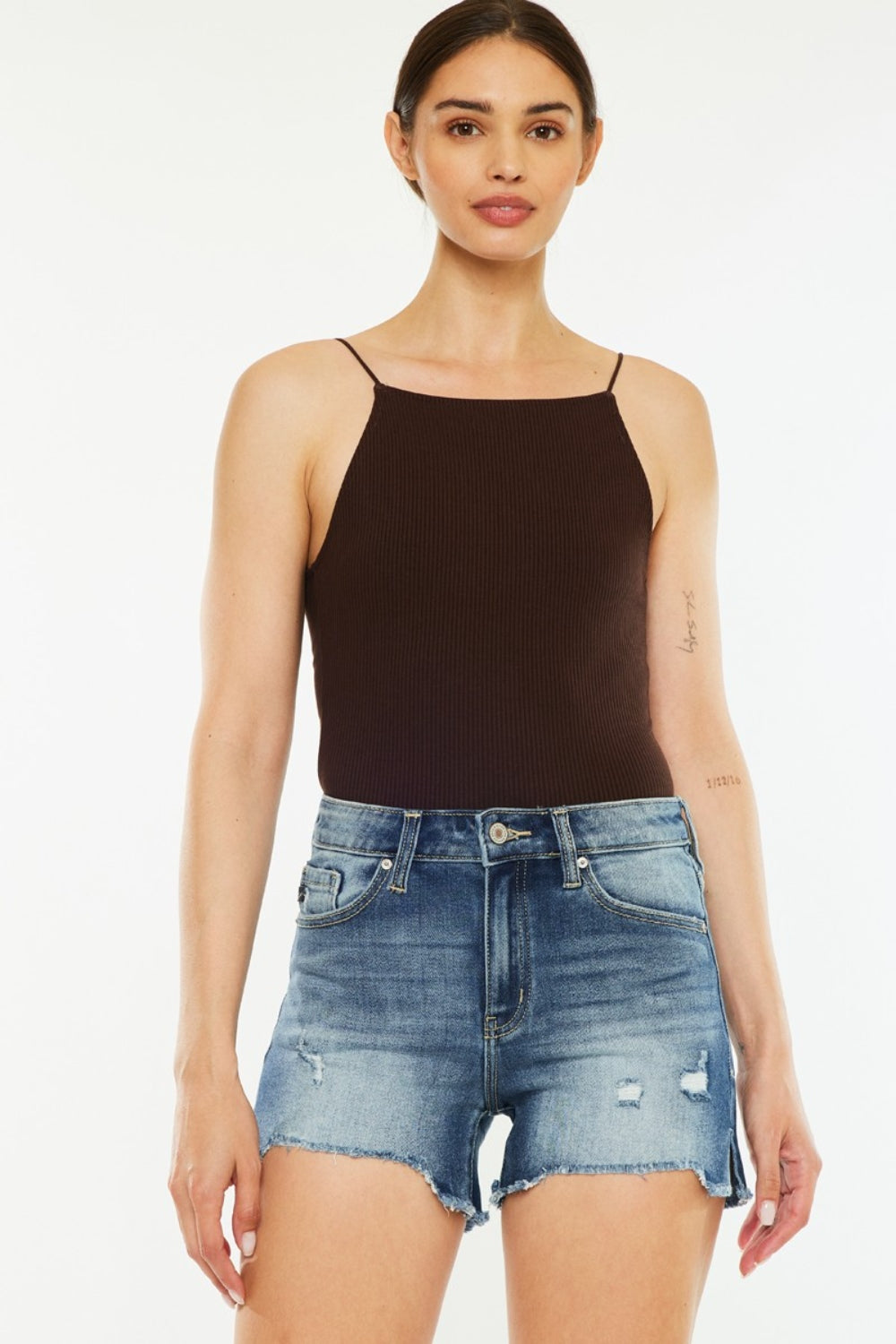 Kancan High Waist Raw Hem Denim Shorts *