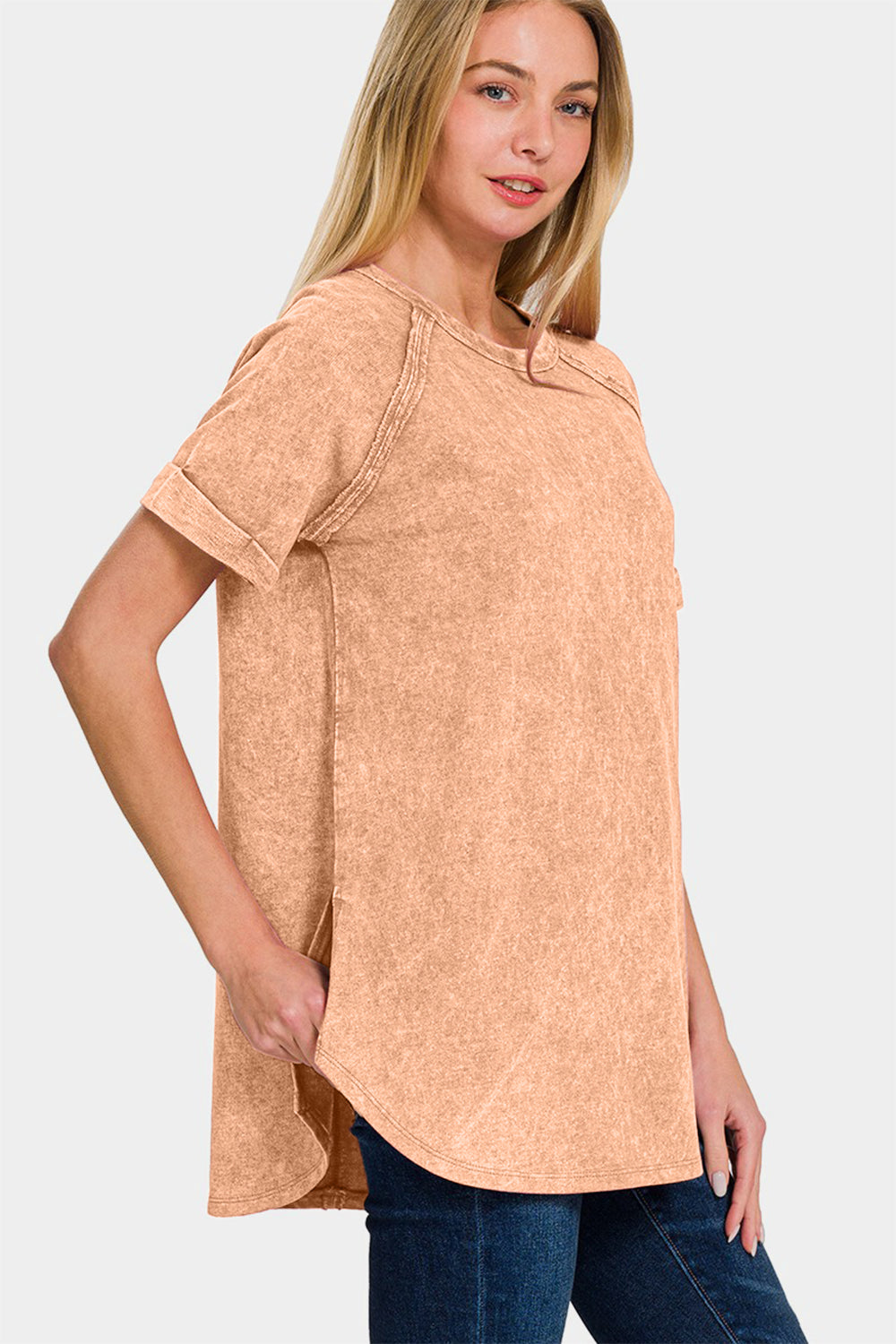Zenana Heathered Round Neck Short Sleeve Top *