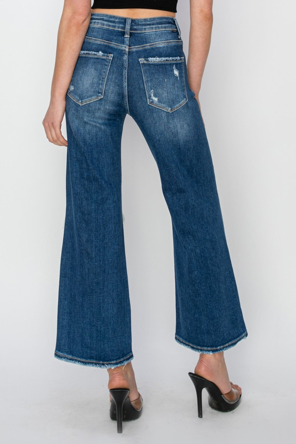 Risen Full Size High Rise Patch Detailed Wide Leg Crop Jeans *