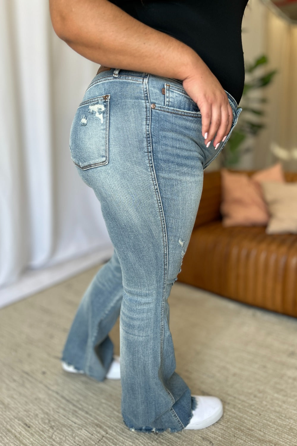 Judy Blue Full Size Medium Rise Tummy Control Destroy Flare Jeans *