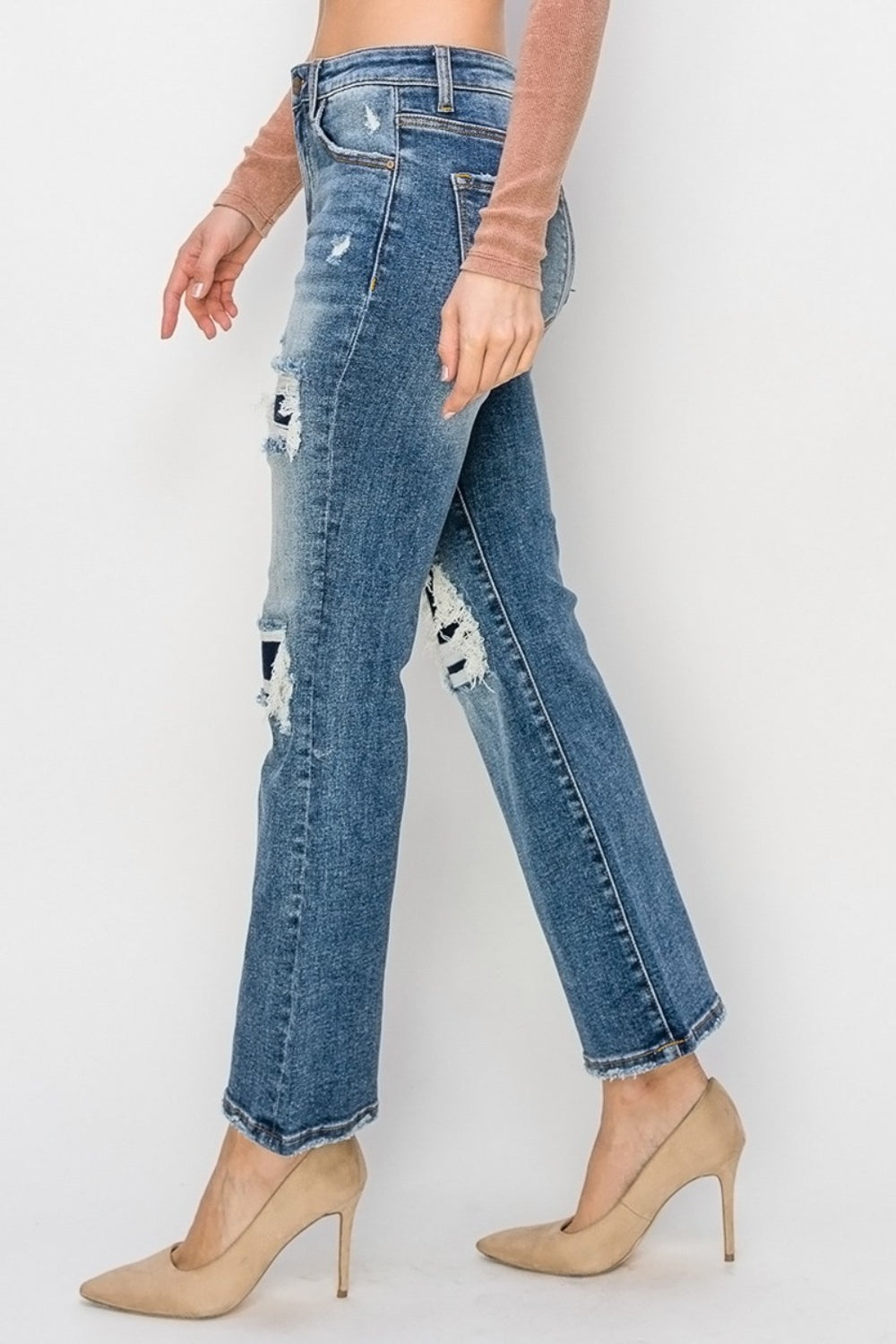 Risen Full Size High Rise Distressed Ankle Flare Jeans *