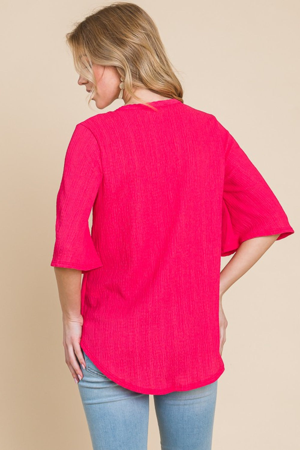 BOMBOM Texture Decorative Button V-Neck Top *