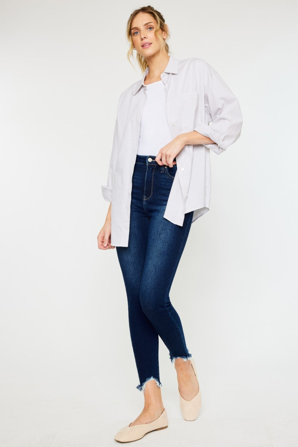 Kancan Full Size High Rise Frayed Ankle Skinny Jeans *