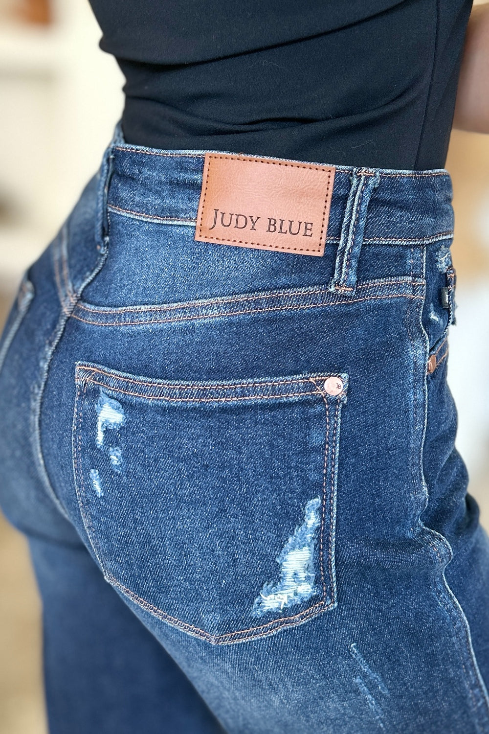 Judy Blue Full Size High Waist Rigid Magic Heavy Destroy Straight Jeans *