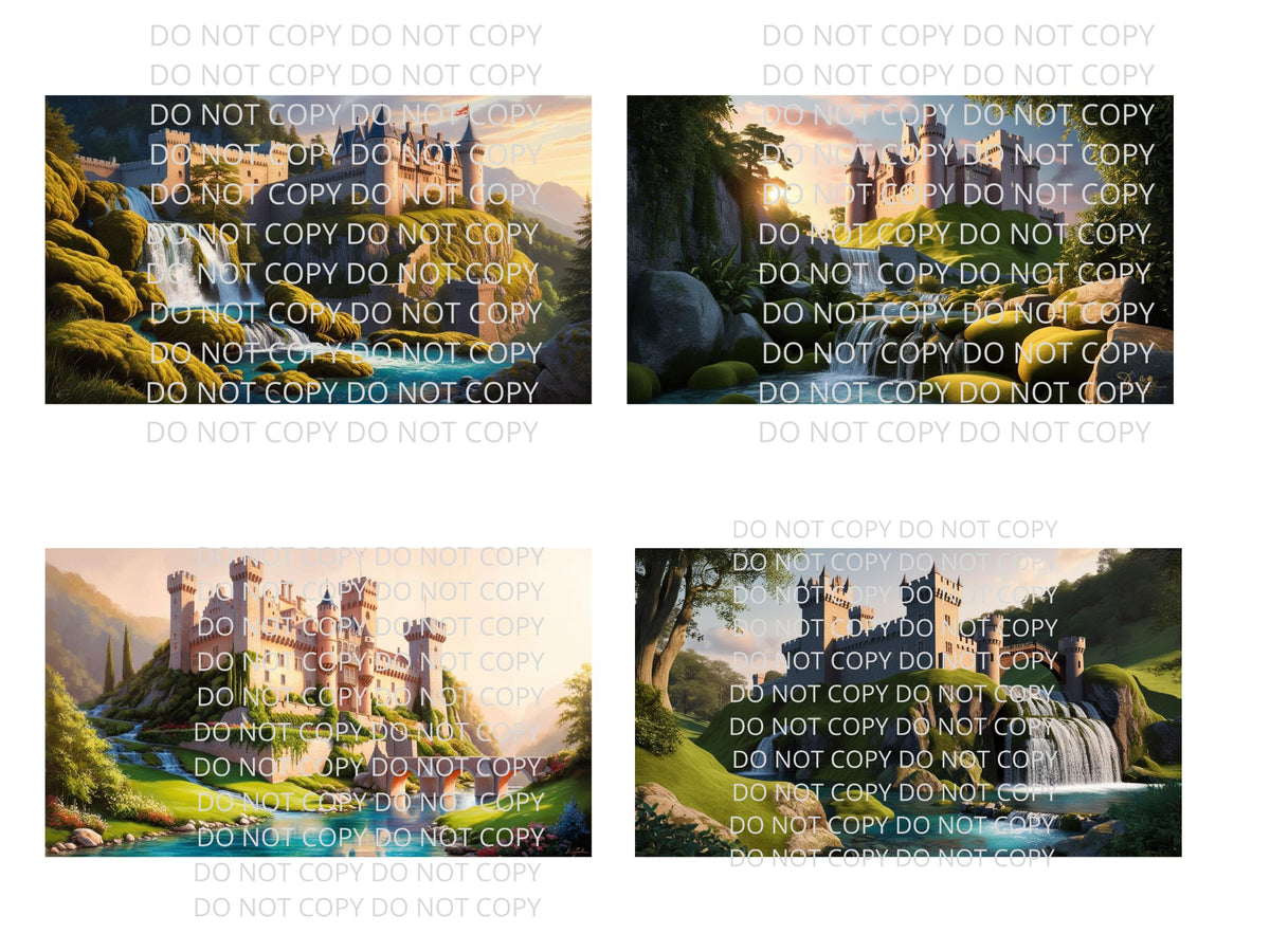 Castle with Stream Digital Art in PDF SVG PNG File Formats