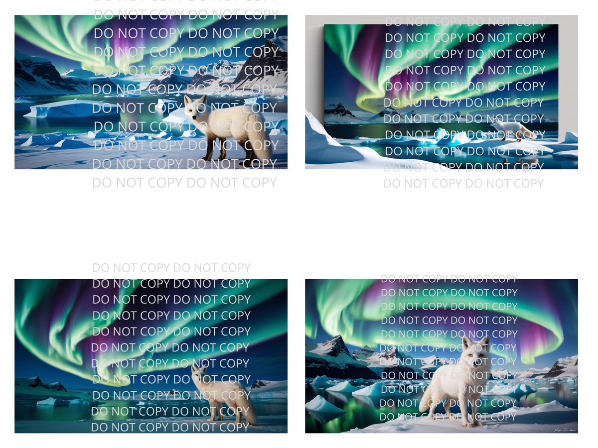 White Fox Northern Lights Digital Art in PDF SVG PNG File Formats