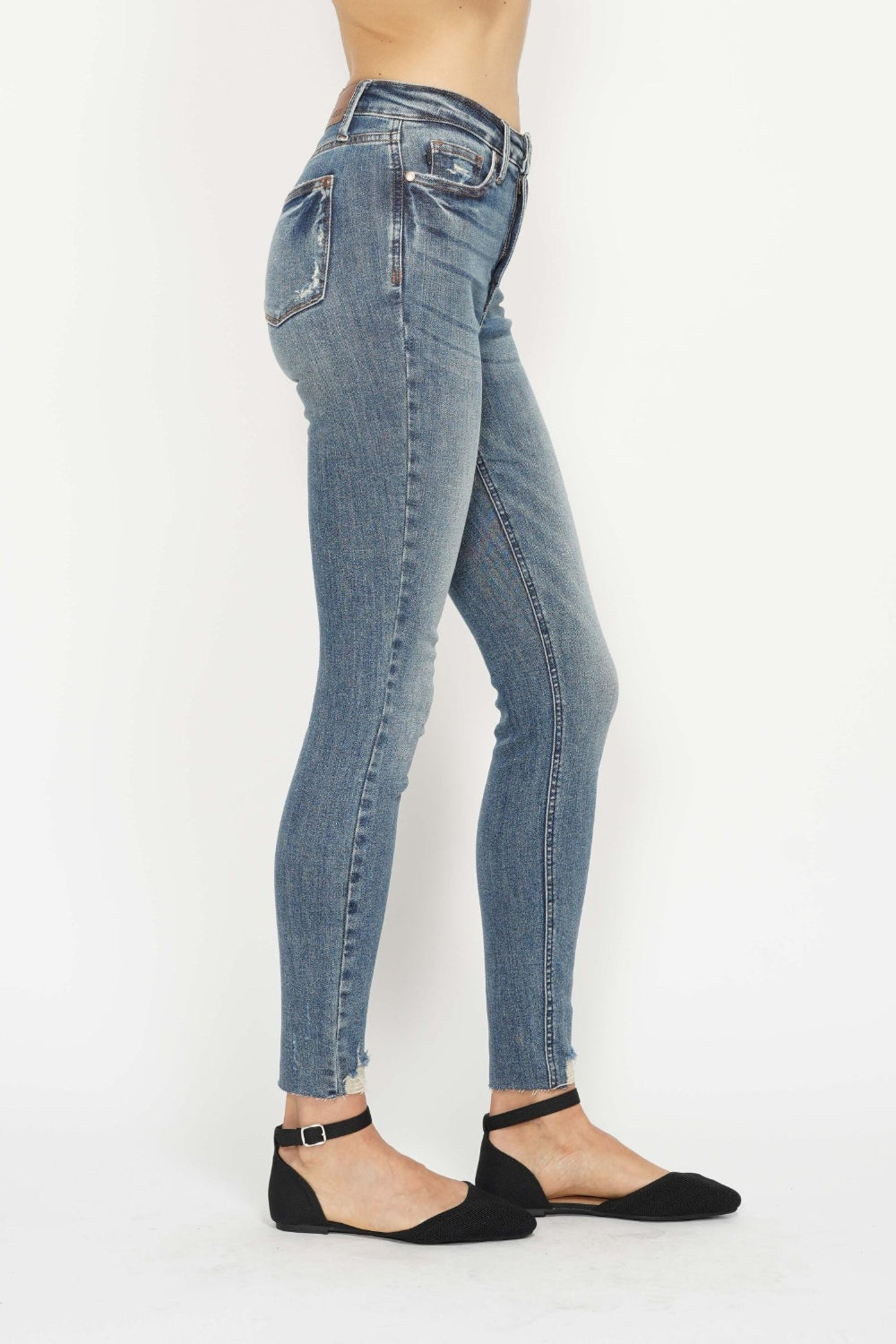 Judy Blue Full Size Tummy Control Vintage Wash Hem Destroy Skinny Jeans *