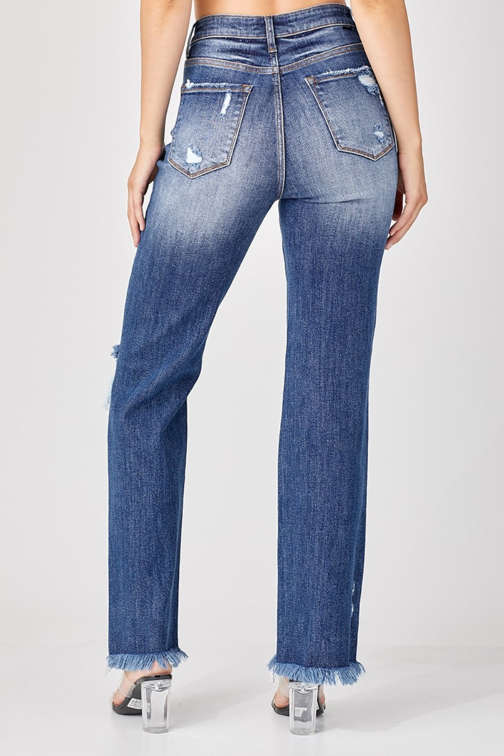 Risen Full Size Raw Hem Distressed Straight Jeans *